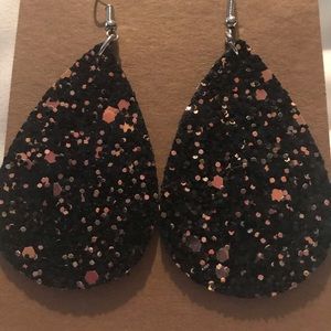 Glitter Leather Tear Drop Earrings